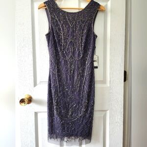 Adrianna Papell Beaded Short Dress, Size 4, Gunmetal, NWT